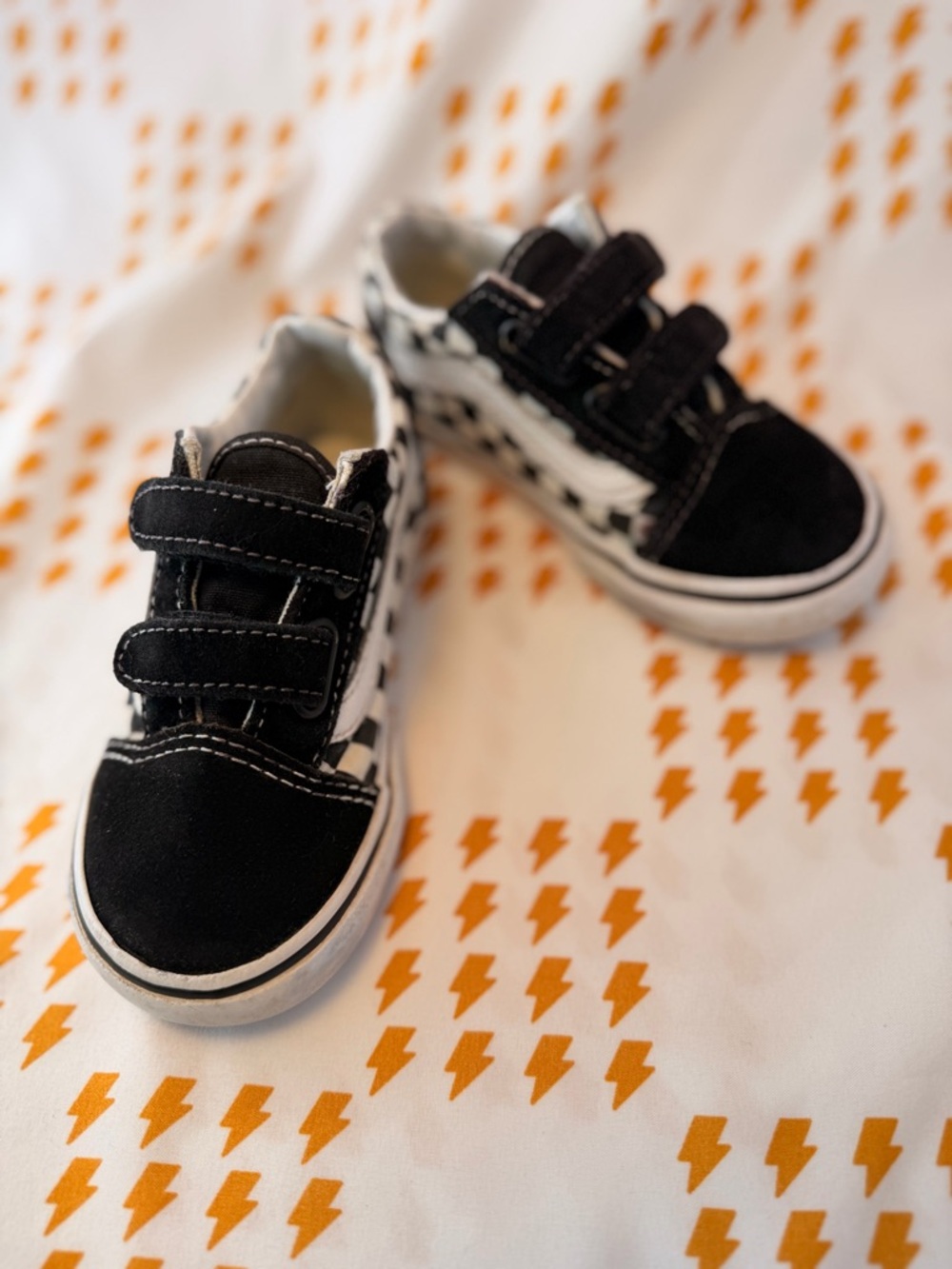 Vans Kids Black & White Checkerboard Velcro Sneakers